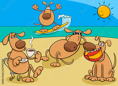 dogs group on holiday cartoon illustration