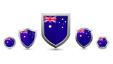Set of Australia country flag with metal shape shield badge