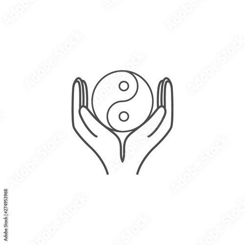 Hands holding yin yang icon. Vector illustration, flat design.