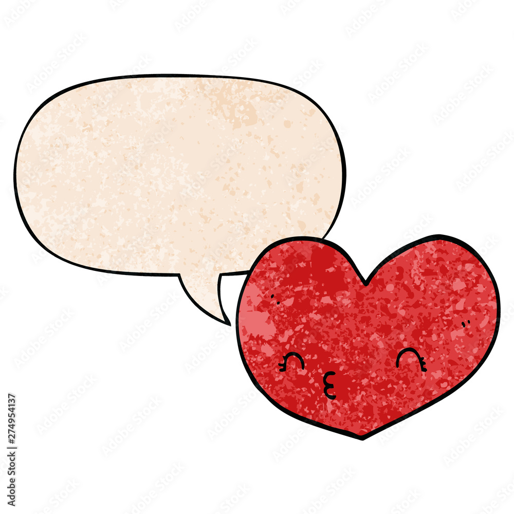 Fototapeta premium cartoon heart and face and speech bubble in retro texture style