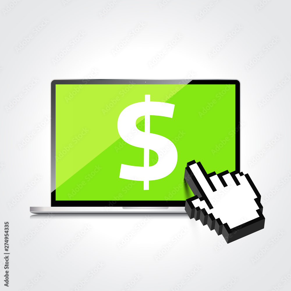 High-quality laptop screen with the Dollar sign. Economy concept. High-quality laptop screen with the Dollar sign. Economy concept.