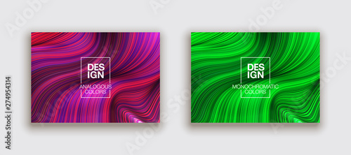 Fashion poster million thin lines luxury design. Liquid wave lines fashion background. Beautiful flowing drape textiles from multitude of thin threads. Vector illustration vogue drape banner EPS10 set