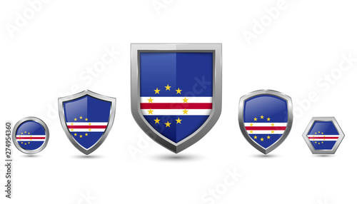 Free Download set of cape verde country flag with metal shape shield badge - GFXLoad
