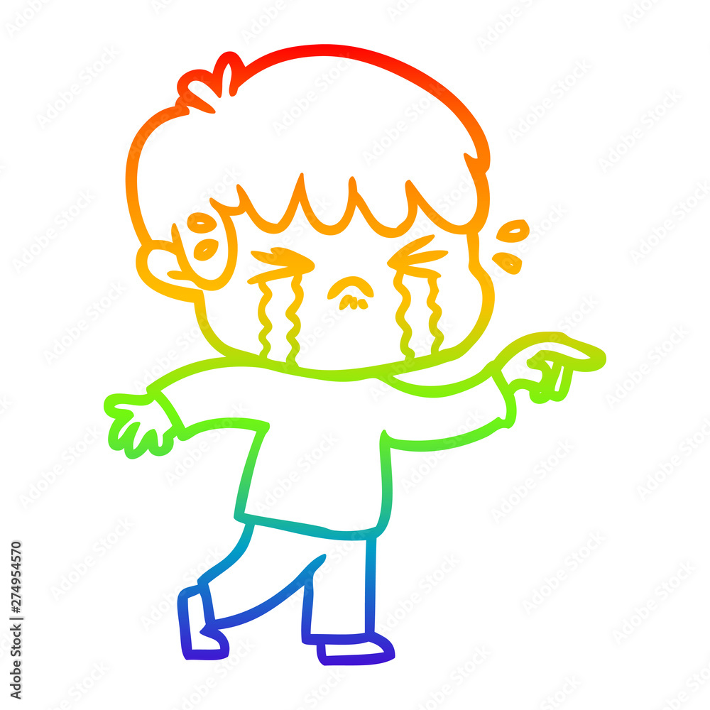 rainbow gradient line drawing cartoon boy crying
