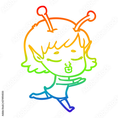 rainbow gradient line drawing cartoon alien girl