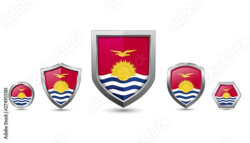 Free Download Set of kiribati country flag with metal shape shield badge - GFXLoad