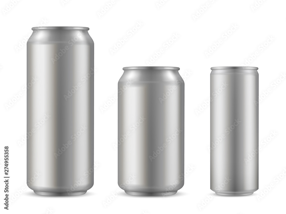 Realistic aluminium can set, soda drink container Realistic aluminium can set, soda drink container