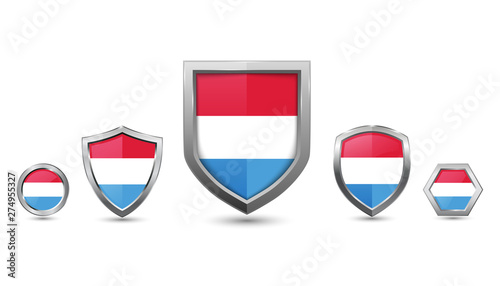 Set of luxembourg country flag with metal shape shield badge Free Download Set of luxembourg country flag with metal shape shield badge - GFXLoad