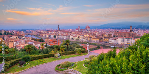 View of Florence city skyline from top view at sunset
