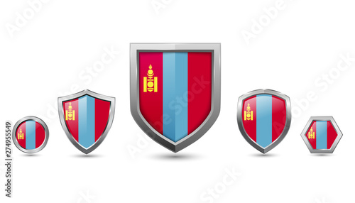 Free Download Set of mongolia country flag with metal shape shield badge - GFXLoad