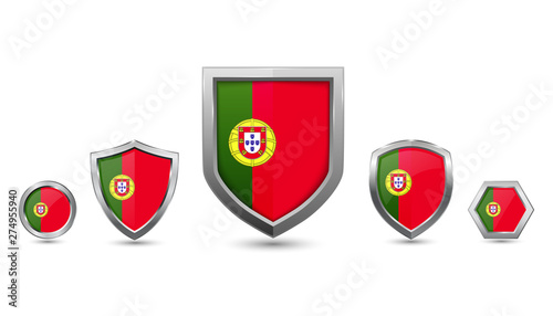 Free Download Set of portugal country flag with metal shape shield badge - GFXLoad