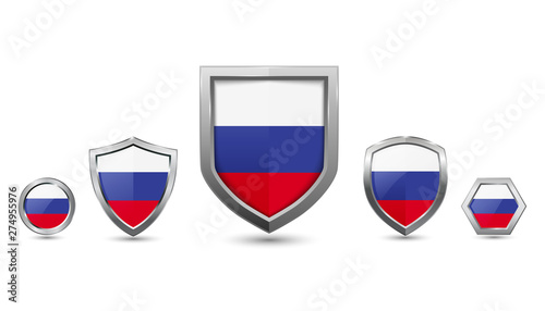 Set of russia country flag with metal shape shield badge Free Download Set of russia country flag with metal shape shield badge - GFXLoad