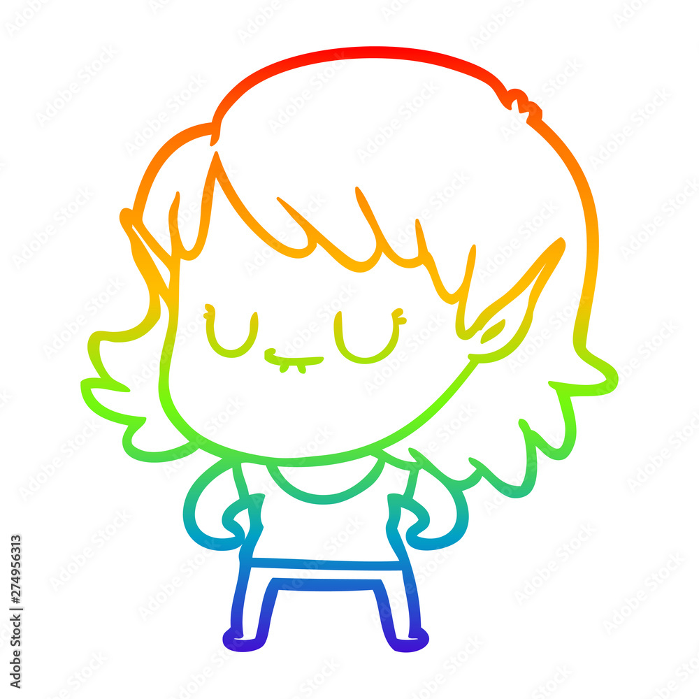 rainbow gradient line drawing happy cartoon elf girl rainbow gradient line drawing happy cartoon elf girl