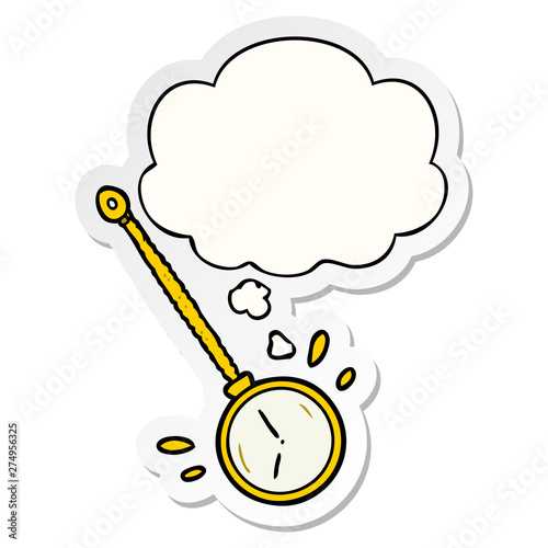 cartoon gold watch and thought bubble as a printed sticker