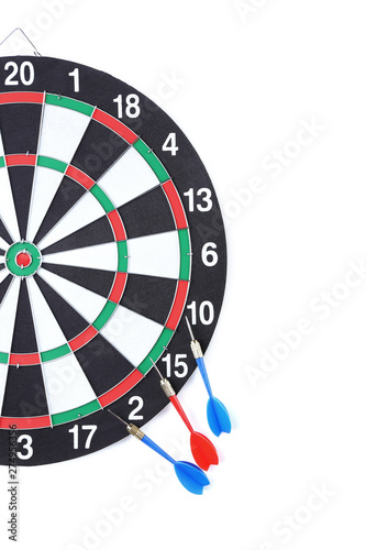 Dartboard with darts isolated on white background