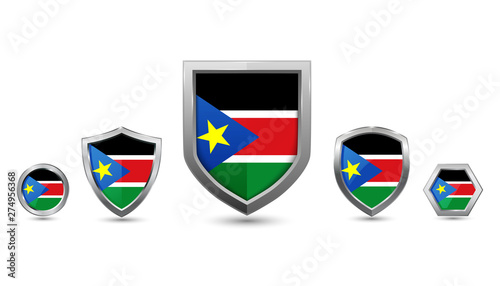 Free Download Set of South Sudan country flag with metal shape shield badge - GFXLoad