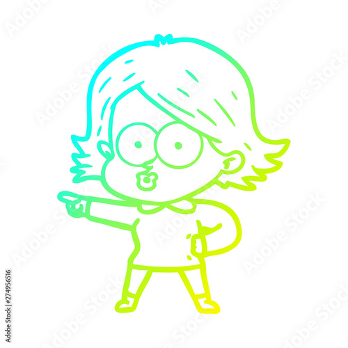 cold gradient line drawing cartoon girl pouting