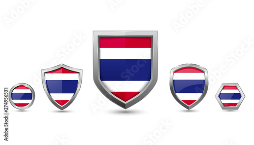 Free Download Set of Thailand country flag with metal shape shield badge - GFXLoad