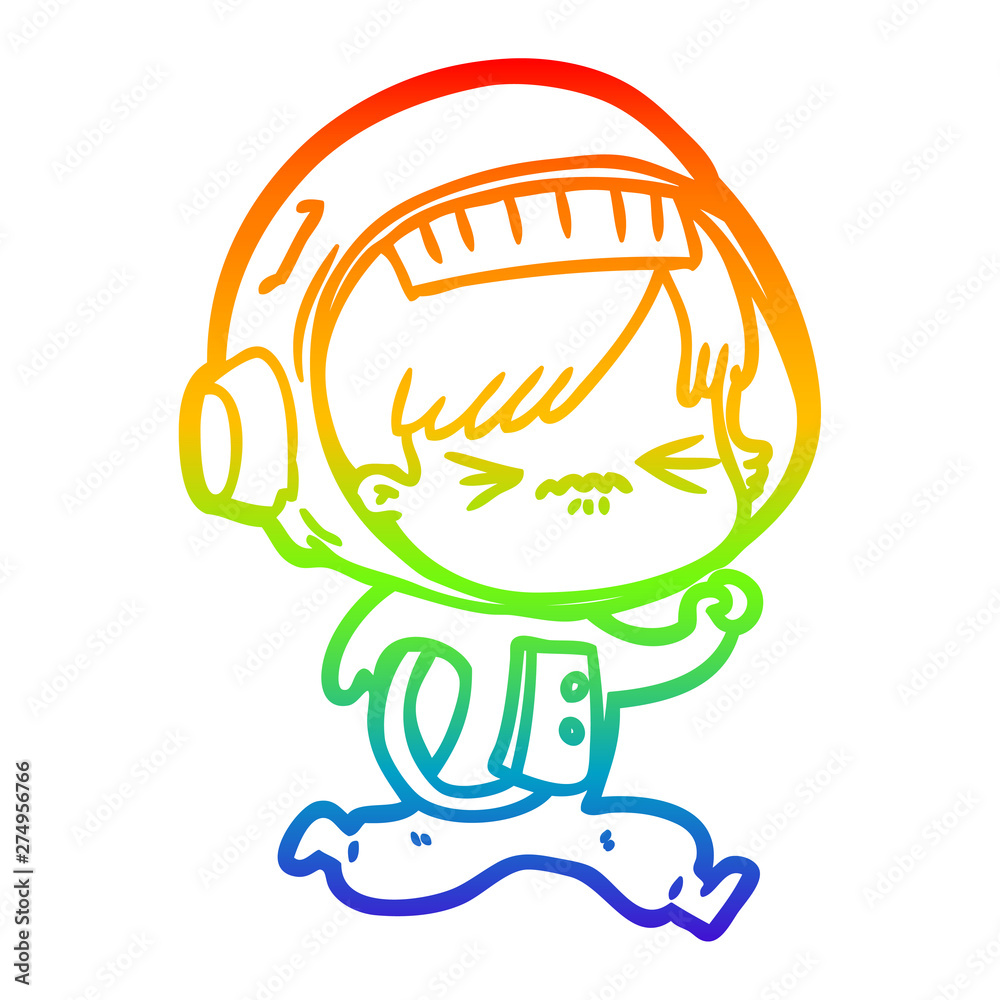 rainbow gradient line drawing cartoon astronaut woman