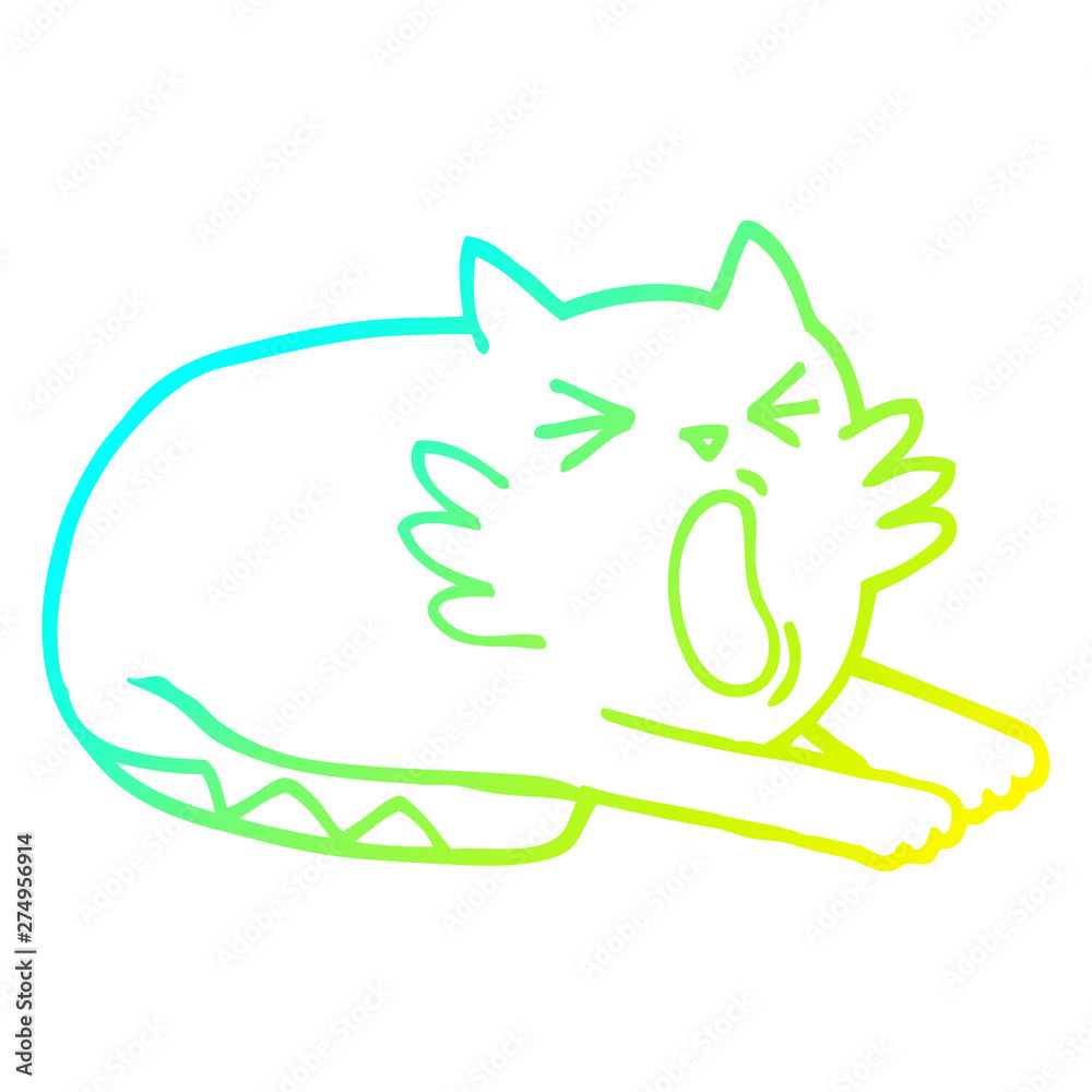 cold gradient line drawing cartoon yawning cat cold gradient line drawing cartoon yawning cat