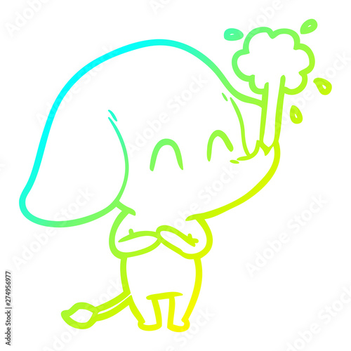 cold gradient line drawing cute cartoon elephant spouting water
