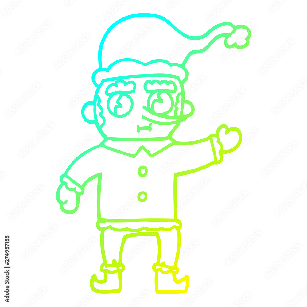 cold gradient line drawing cartoon christmas elf