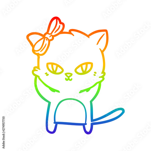 rainbow gradient line drawing cute cartoon cat