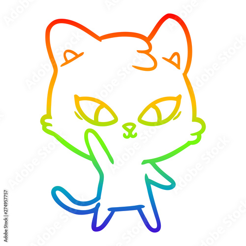 rainbow gradient line drawing cute cartoon cat