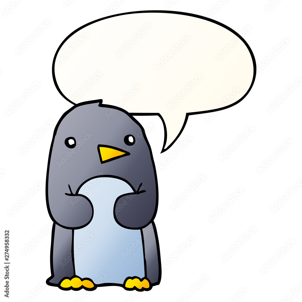cartoon penguin and speech bubble in smooth gradient style cartoon penguin and speech bubble in smooth gradient style