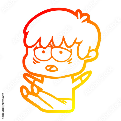 warm gradient line drawing cartoon exhausted boy