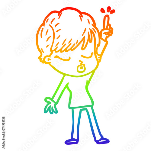rainbow gradient line drawing cartoon woman with eyes shut