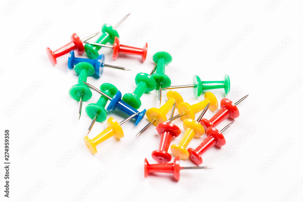 set of colorful push pins isolated on white background. set of colorful push pins isolated on white background.