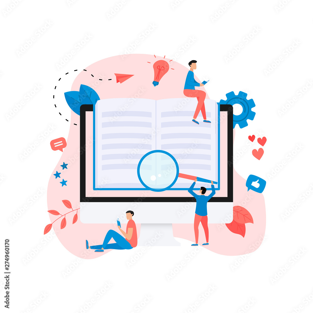 Flat design ebook concept. Online libraries and books Flat design ebook concept. Online libraries and books