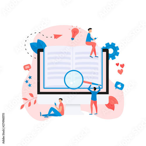 Flat design ebook concept. Online libraries and books	