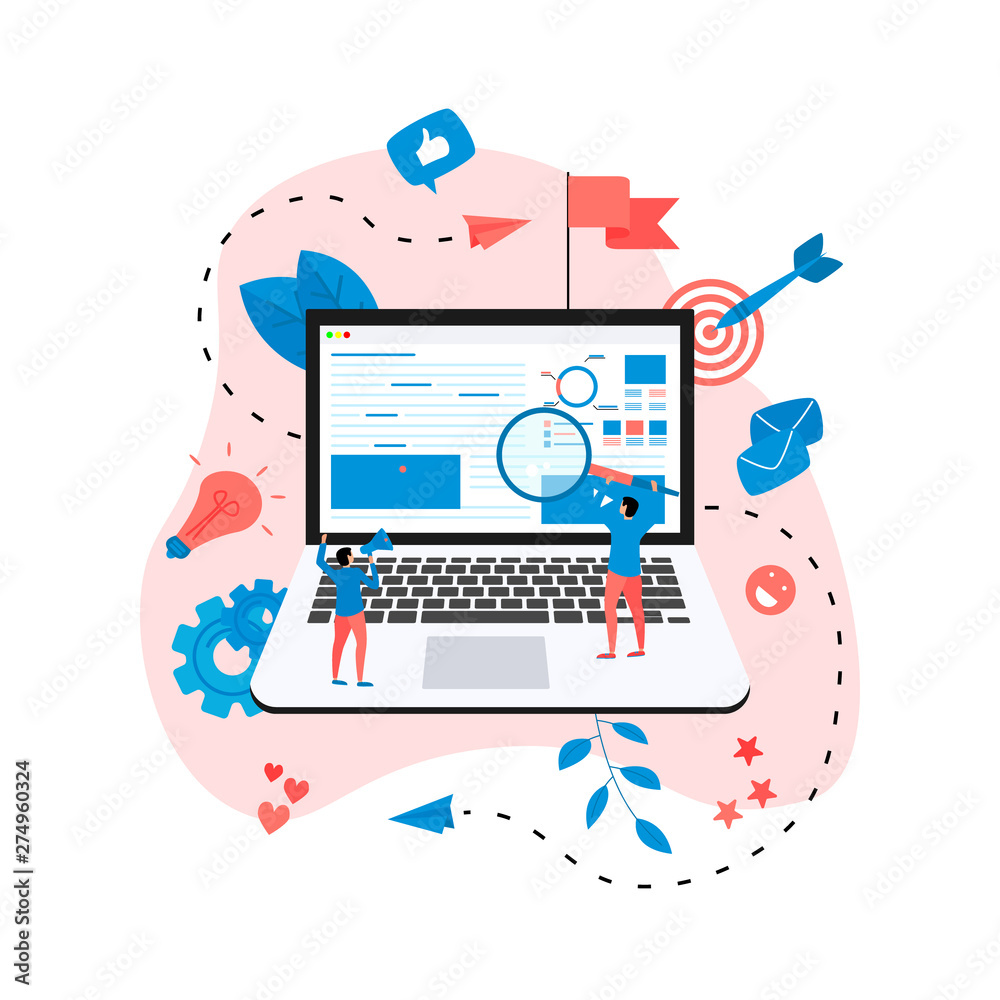 Concept for Digital marketing agency, digital media campaign flat vector illustration	