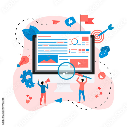 Concept for Digital marketing agency, digital media campaign flat vector illustration	