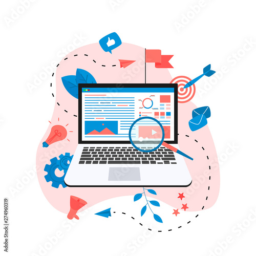 Concept for Digital marketing agency, digital media campaign flat vector illustration	