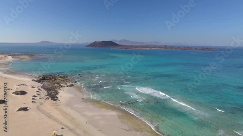 aerial view of the east coast of fuerteventura and the lobos island