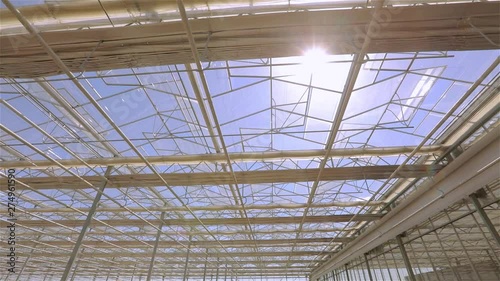 Wallpaper Mural The glass roof of a large greenhouse. The roof of the modern building from the bottom, the automatic roof in the greenhouse Torontodigital.ca