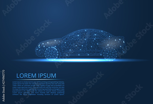 Abstract image of a car in the form of points and lines, triangles, broken glass. Business vector