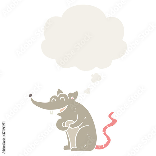 cartoon rat and thought bubble in retro style