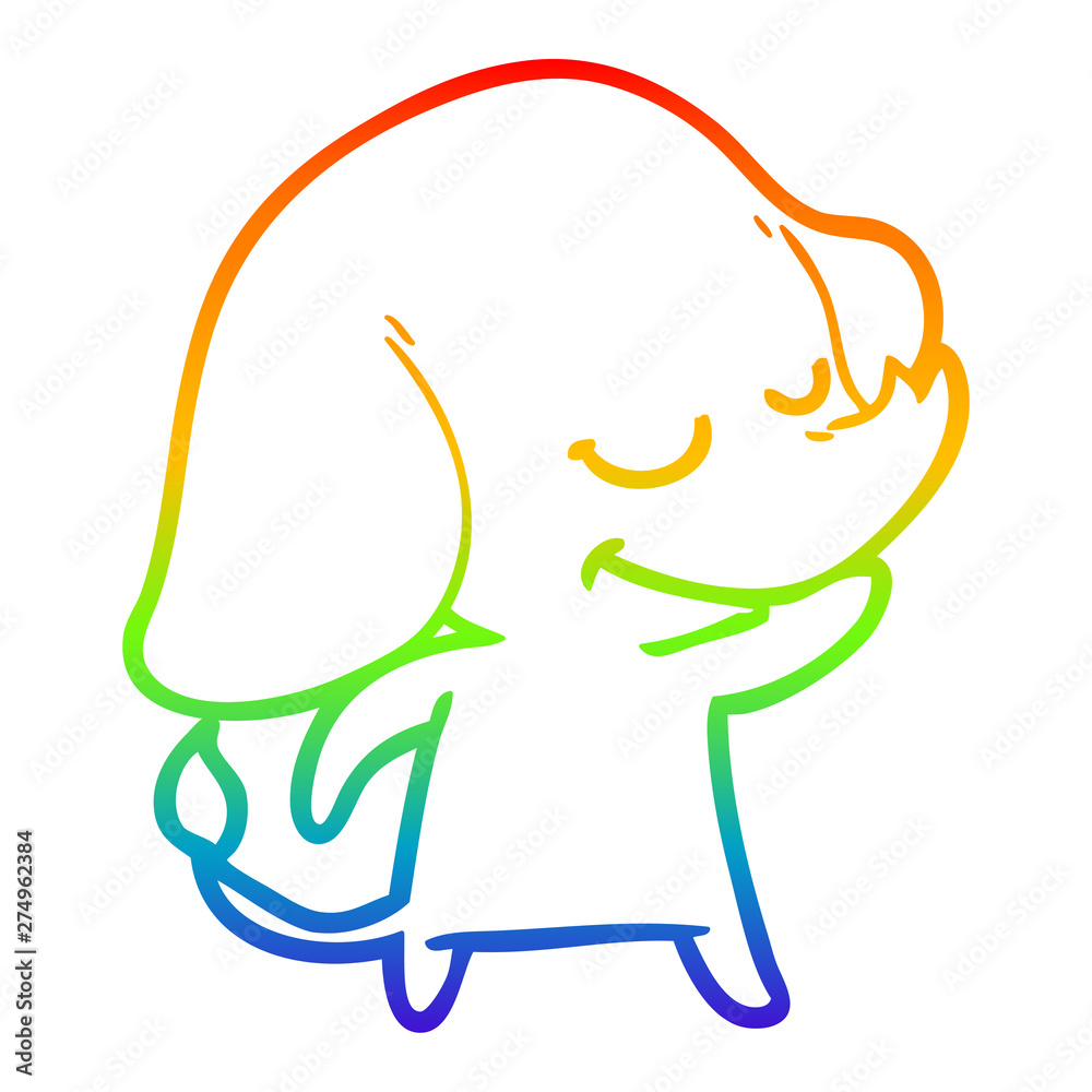 Obraz premium rainbow gradient line drawing cartoon smiling elephant