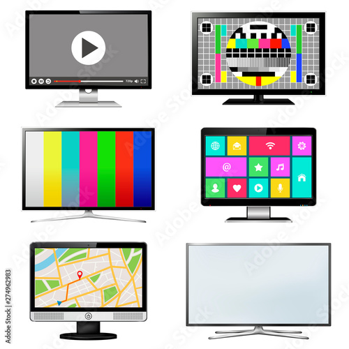 TV screen set isolated on white background