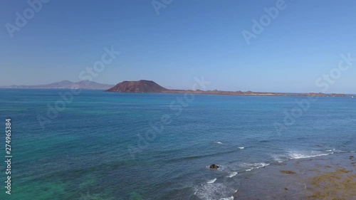 aerial view of the east coast of fuerteventura and the lobos island