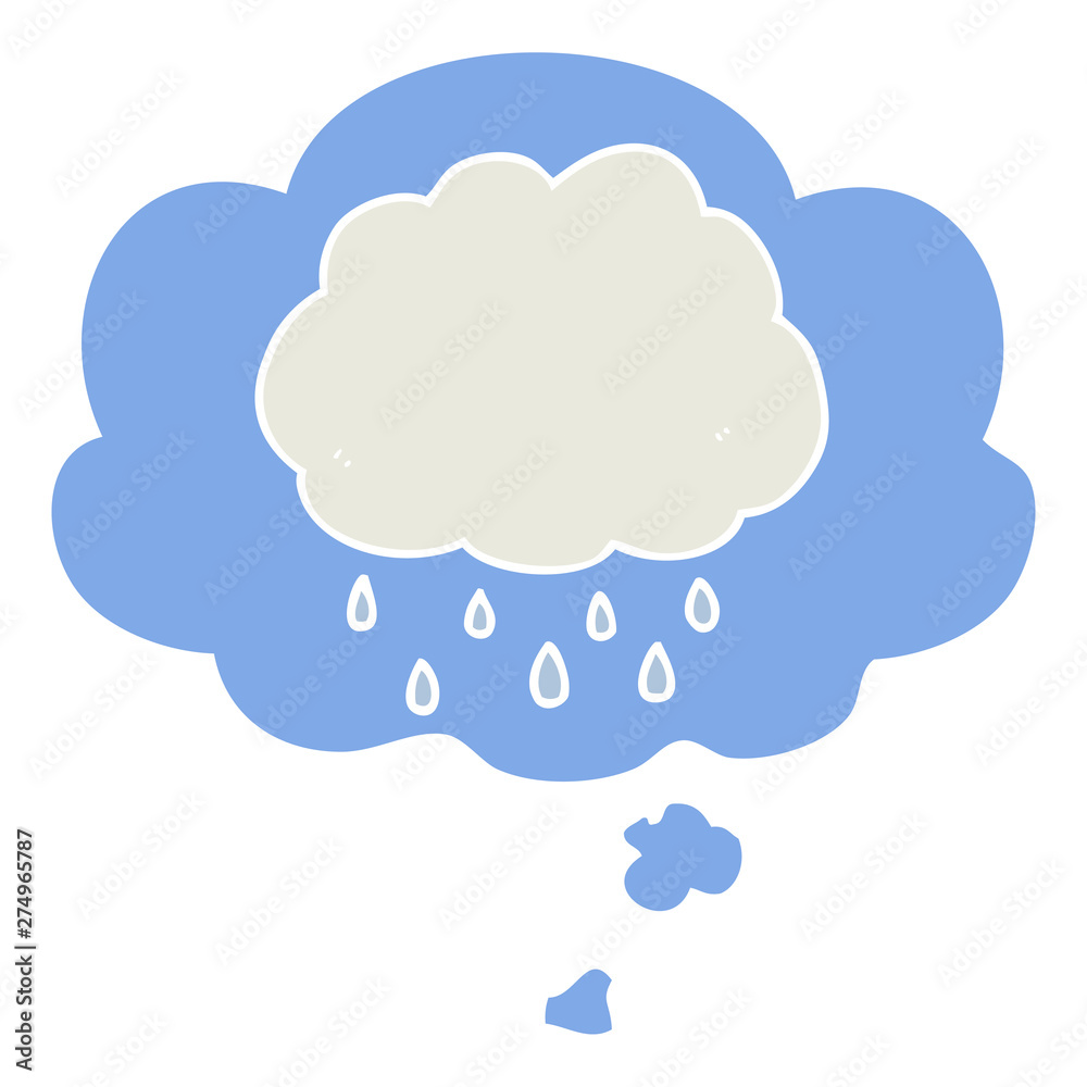 cartoon rain cloud and thought bubble in retro style