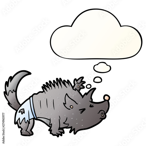 cartoon werewolf and thought bubble in smooth gradient style