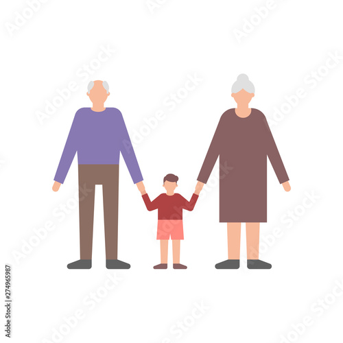 Grandfather and grandmother with kid simple vector illustration