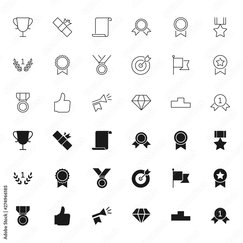 Fototapeta premium Awards silhouettes and outline icons set