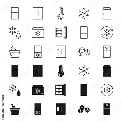 Refrigerator silhouettes and outline icons set