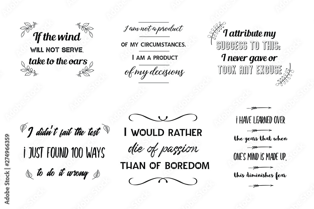 Set of Calligraphy sayings for print. Vector Quotes about business and success Set of Calligraphy sayings for print. Vector Quotes about business and success